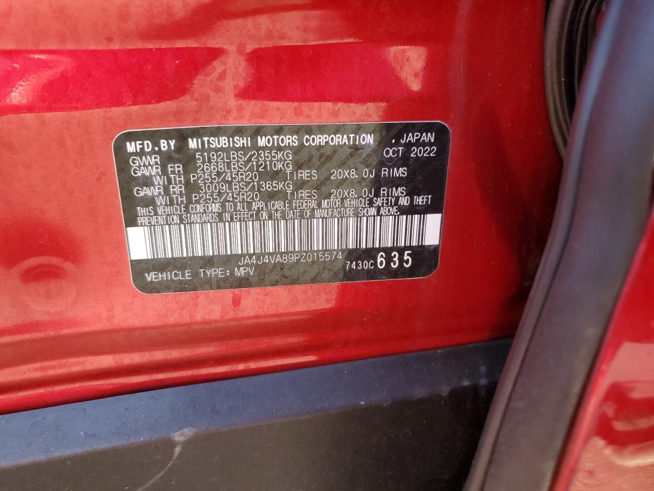 2023 Mitsubishi Outlander Sel VIN: JA4J4VA89PZ015574 Lot: 81237495