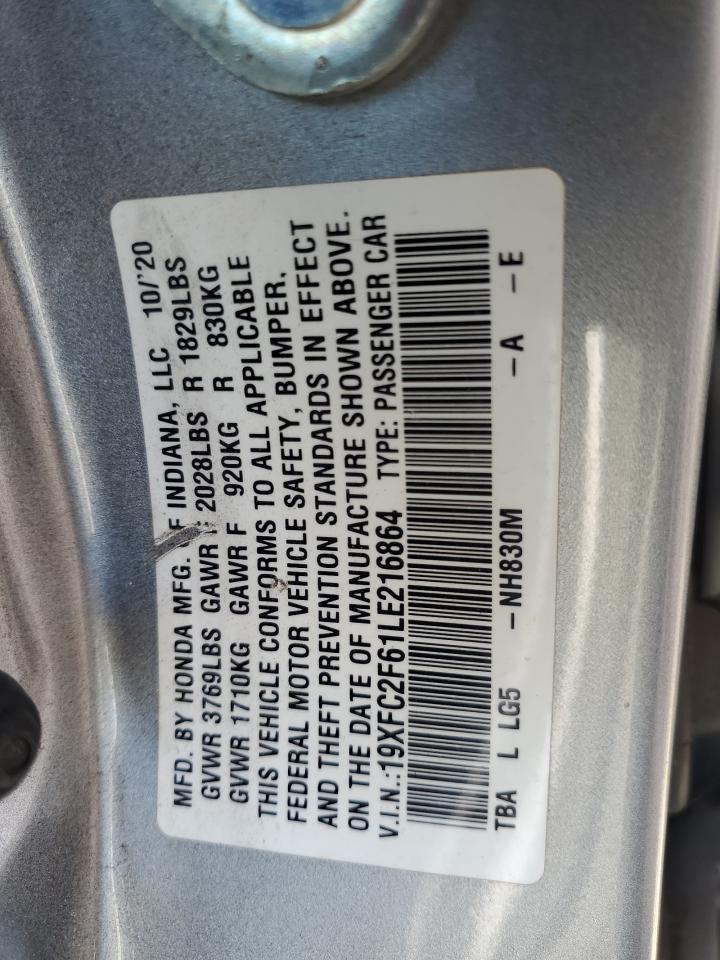 2020 Honda Civic Lx VIN: 19XFC2F61LE216864 Lot: 81251955