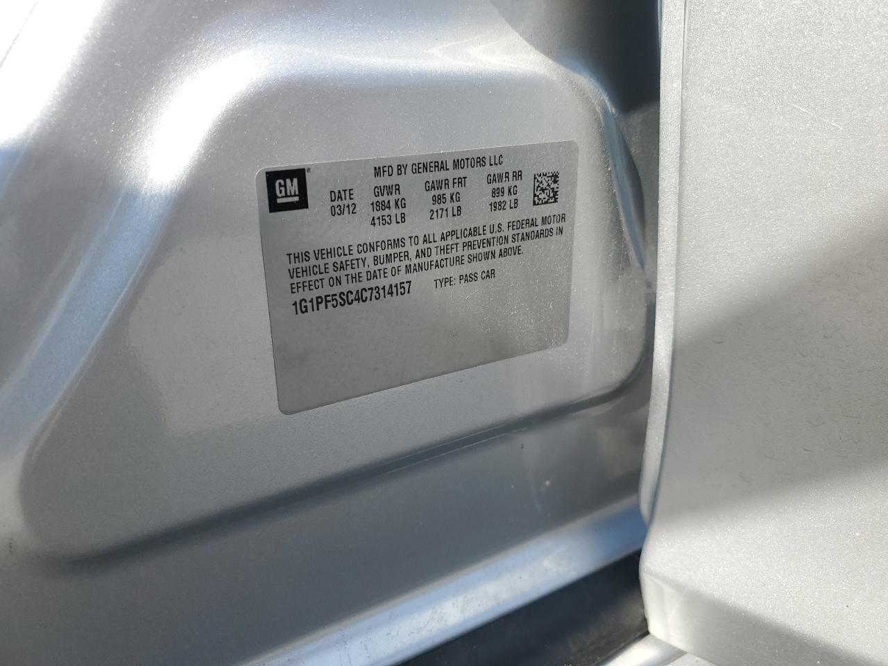 2012 Chevrolet Cruze Lt VIN: 1G1PF5SC4C7314157 Lot: 81408385