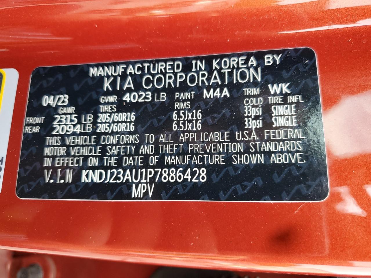 2023 Kia Soul Lx VIN: KNDJ23AU1P7886428 Lot: 80302575