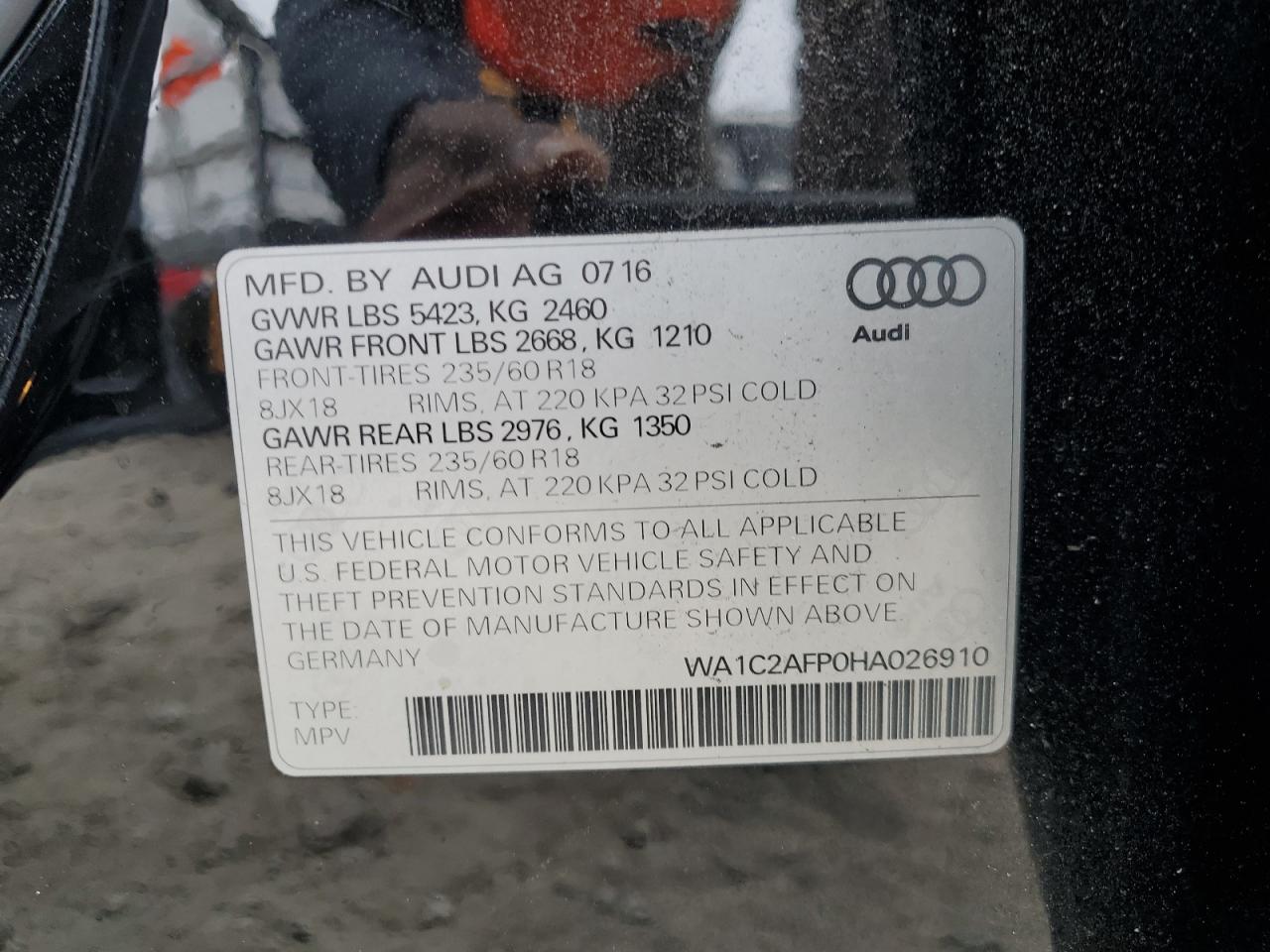 2017 Audi Q5 Premium VIN: WA1C2AFP0HA026910 Lot: 71649465