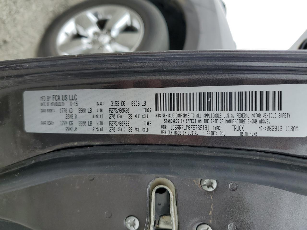 2015 Ram 1500 Slt VIN: 1C6RR7LM6FS769191 Lot: 80566155