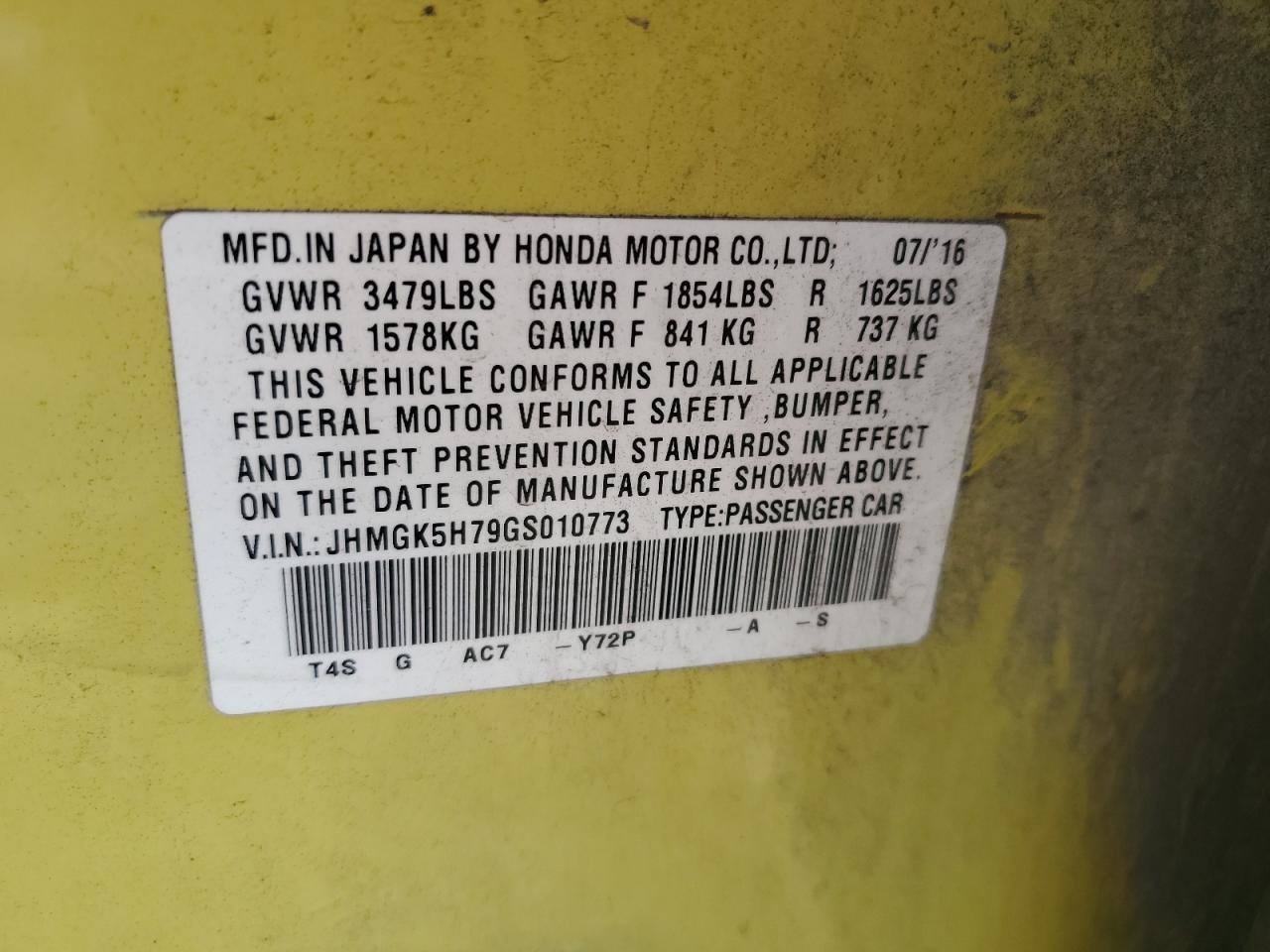 2016 Honda Fit Ex VIN: JHMGK5H79GS010773 Lot: 80396305
