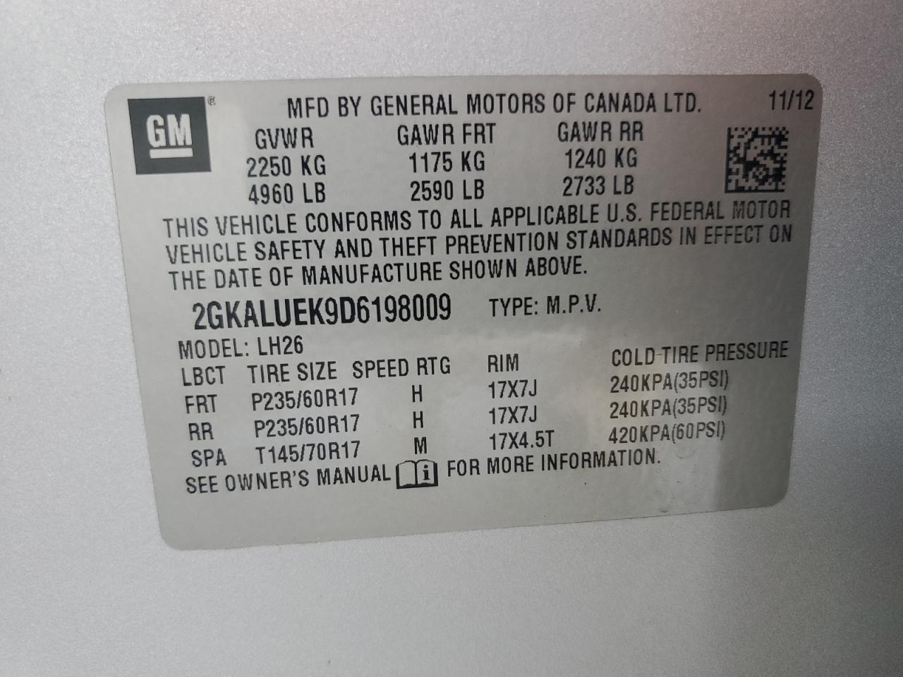 2013 GMC Terrain Slt VIN: 2GKALUEK9D6198009 Lot: 71502565