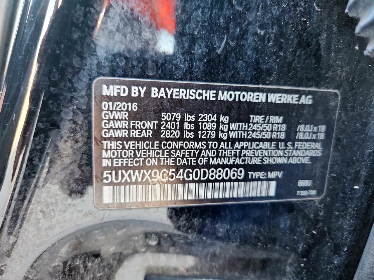 2016 BMW X3 xDrive28I VIN: 5UXWX9C54G0D88069 Lot: 80211795