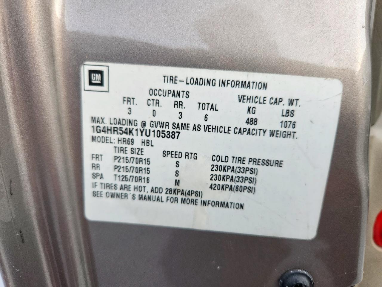 2000 Buick Lesabre Limited VIN: 1G4HR54K1YU105387 Lot: 84388325