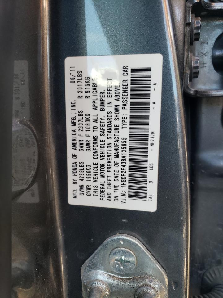 2011 Honda Accord Lxp VIN: 1HGCP2F43BA135955 Lot: 71024775