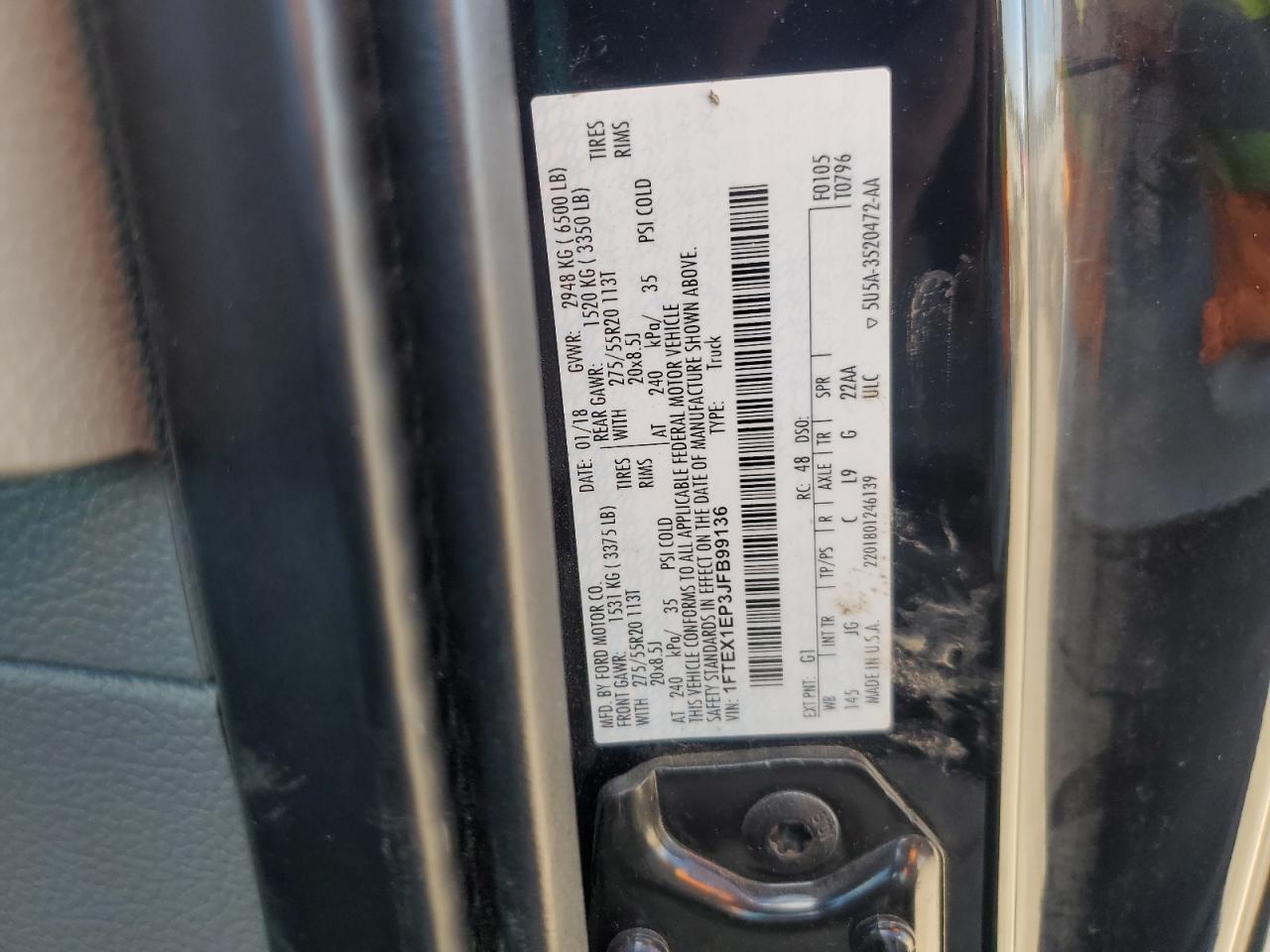 2018 Ford F150 Super Cab VIN: 1FTEX1EP3JFB99136 Lot: 84550715