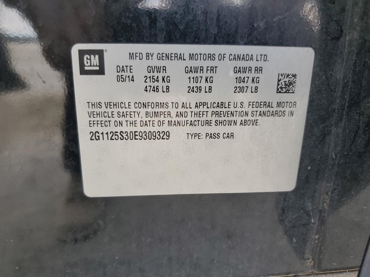 2014 Chevrolet Impala Lt VIN: 2G1125S30E9309329 Lot: 84221935