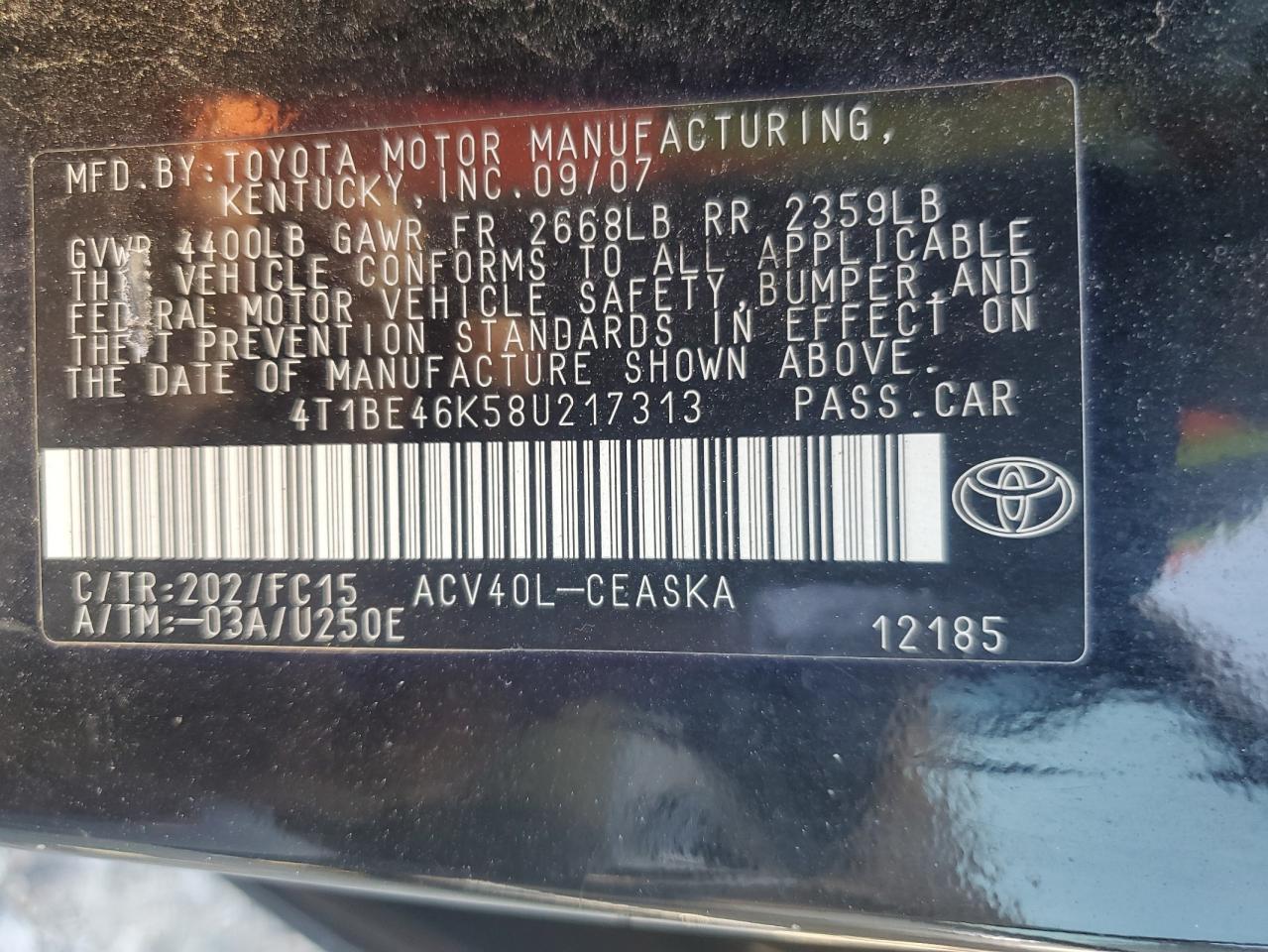 2008 Toyota Camry Ce VIN: 4T1BE46K58U217313 Lot: 81290425