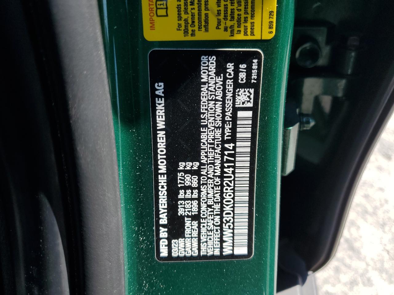 2024 Mini Cooper S VIN: WMW53DK06R2U41714 Lot: 81158555