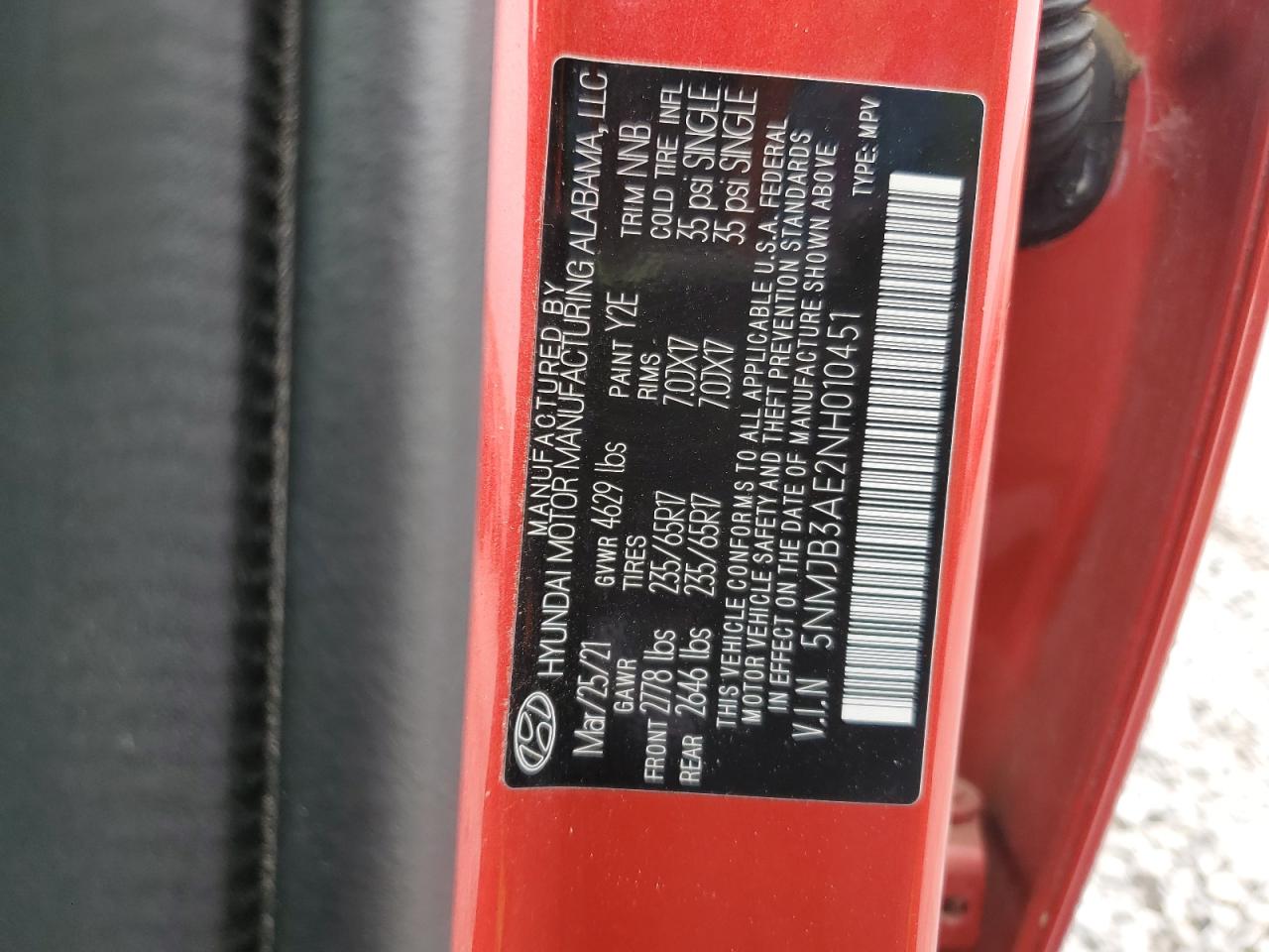 2022 Hyundai Tucson Sel VIN: 5NMJB3AE2NH010451 Lot: 84041115