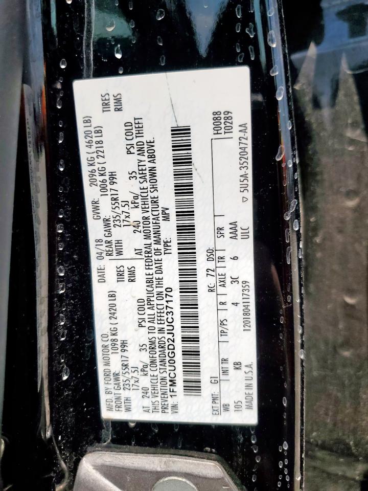 2018 Ford Escape Se VIN: 1FMCU0GD2JUC37170 Lot: 72030425