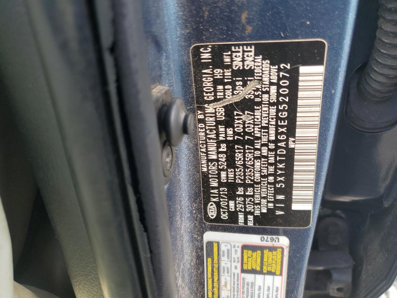 2014 Kia Sorento Lx VIN: 5XYKTDA6XEG520072 Lot: 81567985