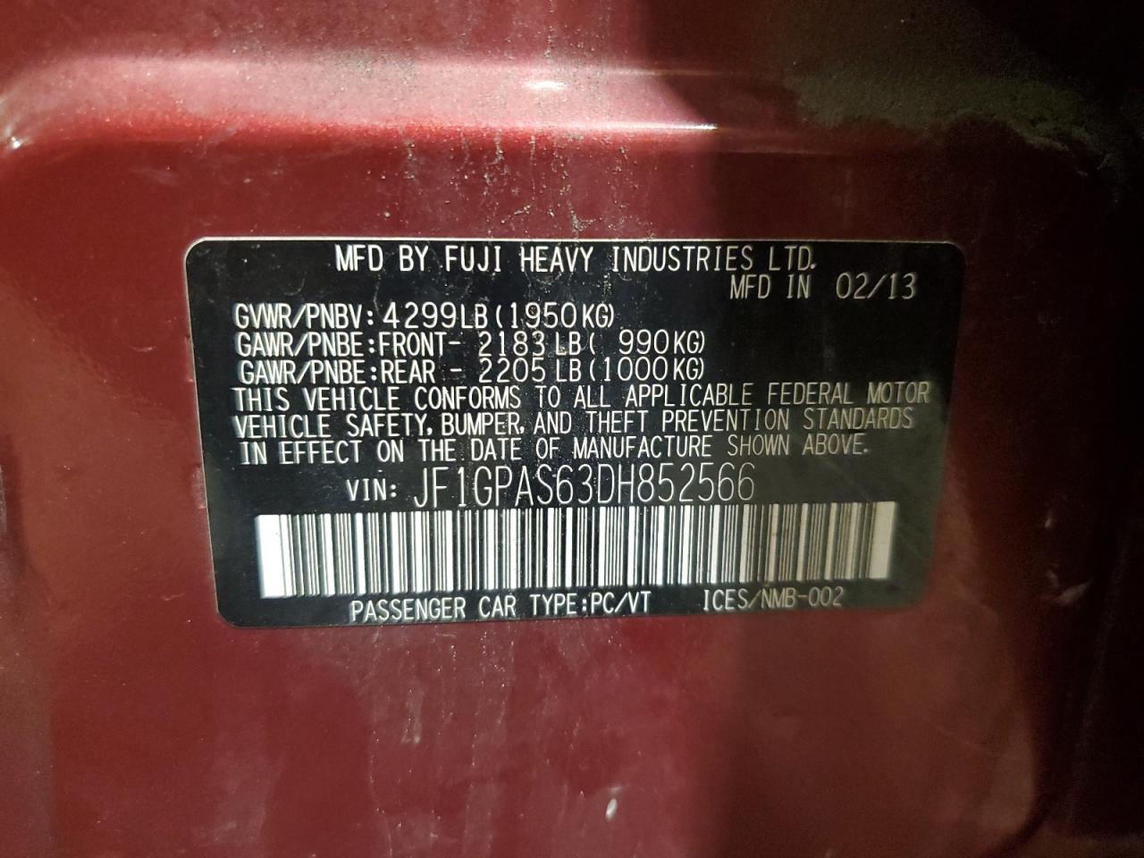 2013 Subaru Impreza Sport Limited VIN: JF1GPAS63DH852566 Lot: 84424375