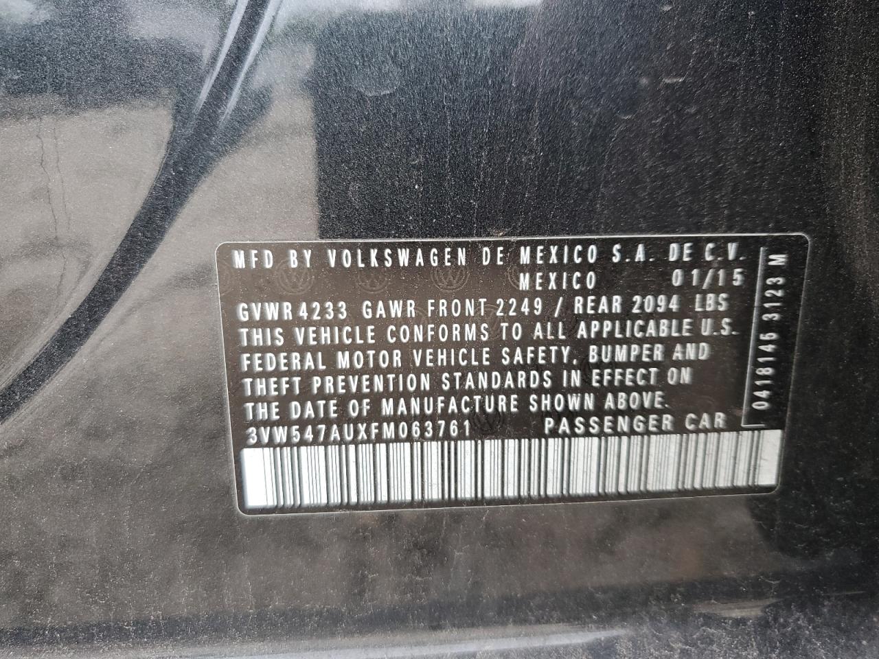 2015 Volkswagen Gti VIN: 3VW547AUXFM063761 Lot: 84395295