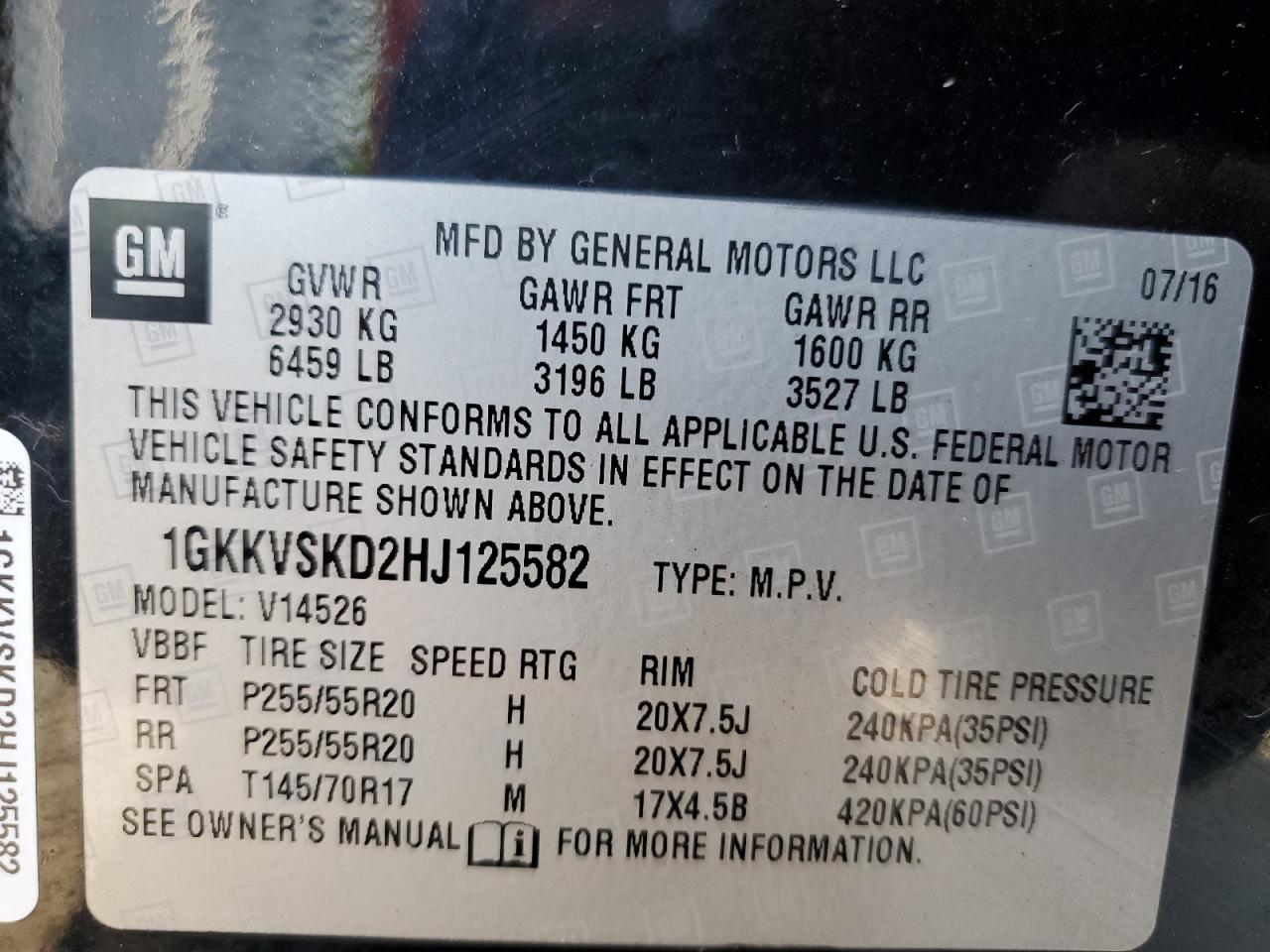 2017 GMC Acadia Limited Slt-2 VIN: 1GKKVSKD2HJ125582 Lot: 71656985