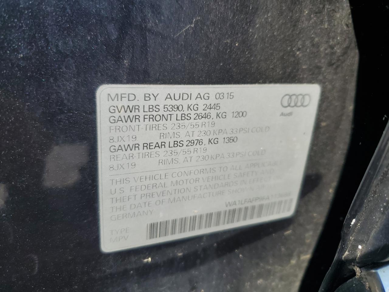 2015 Audi Q5 Premium Plus VIN: WA1LFAFP9FA113688 Lot: 80428615