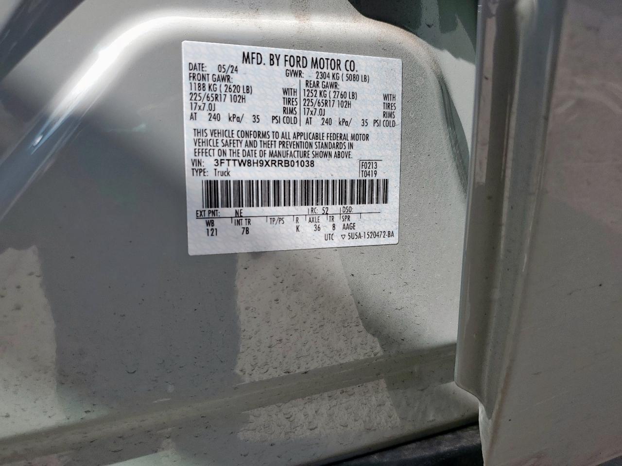 2024 Ford Maverick Xlt VIN: 3FTTW8H9XRRB01038 Lot: 83853405