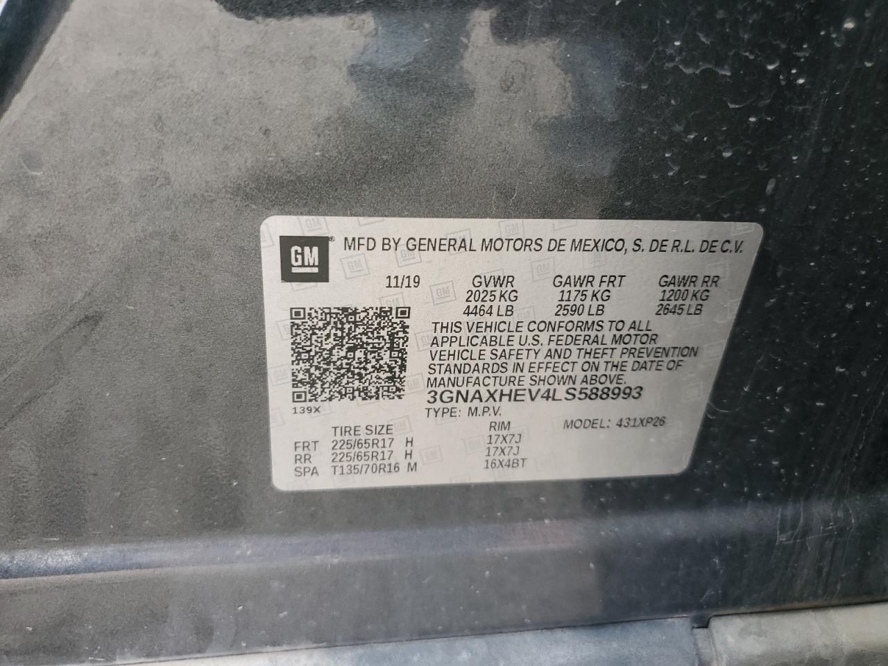 2020 Chevrolet Equinox Ls VIN: 3GNAXHEV4LS588993 Lot: 80616175