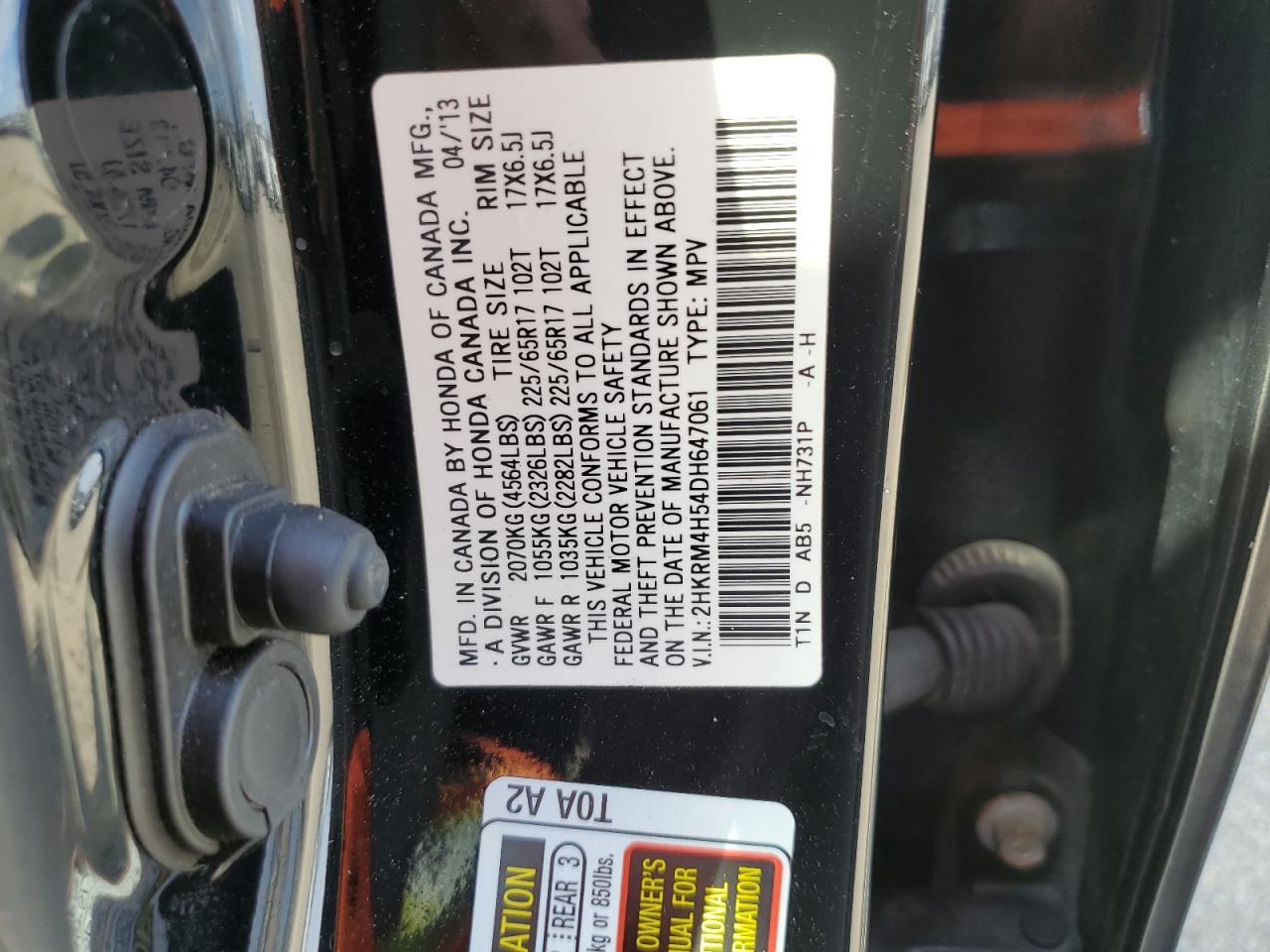 2013 Honda Cr-V Ex VIN: 2HKRM4H54DH647061 Lot: 71626985