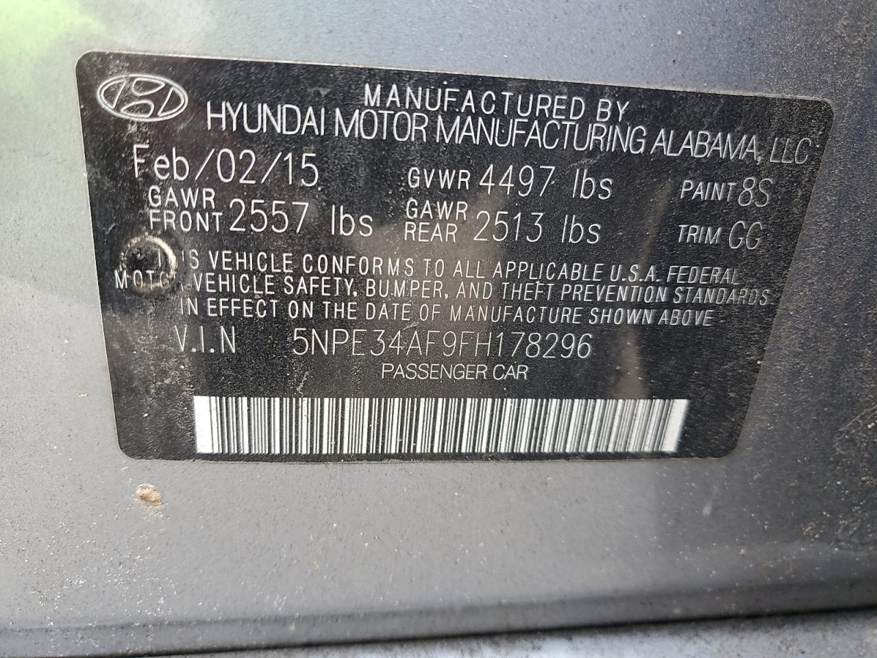 2015 Hyundai Sonata Sport VIN: 5NPE34AF9FH178296 Lot: 71790265