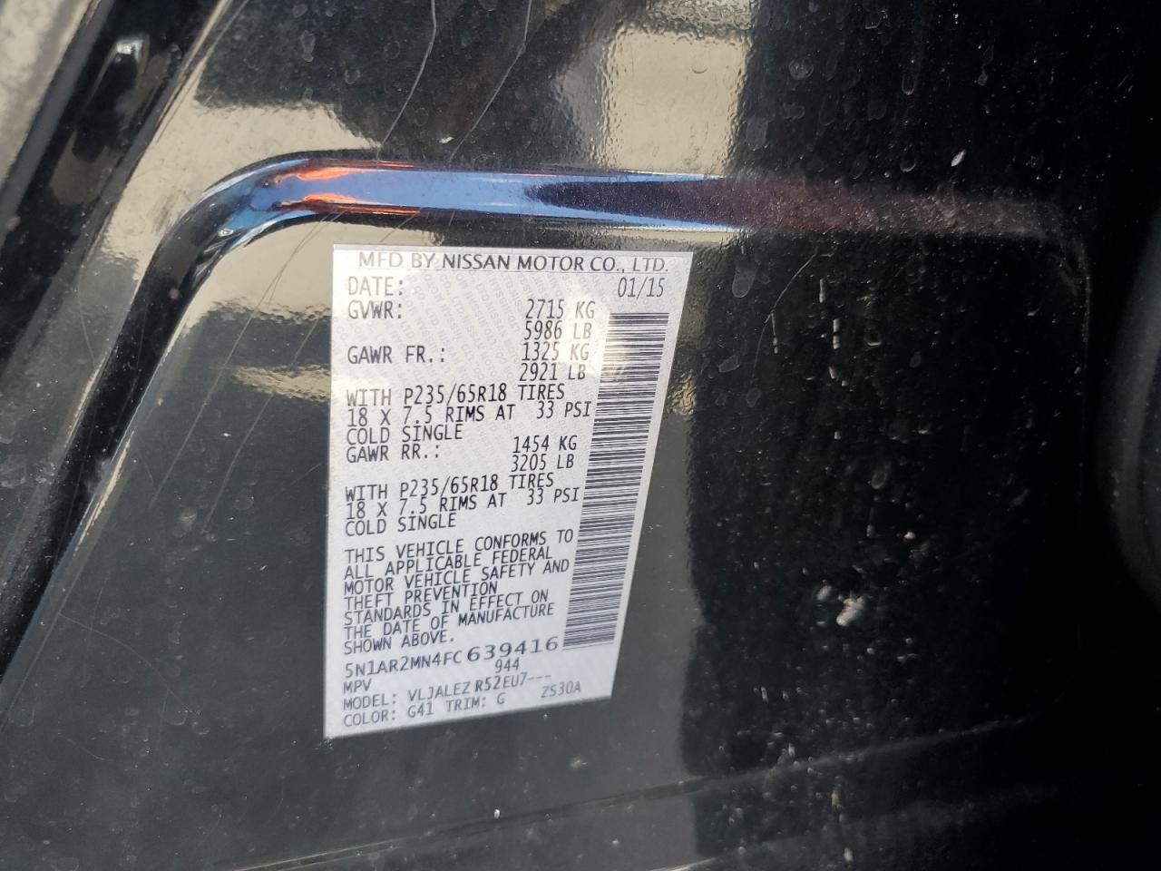 2015 Nissan Pathfinder S VIN: 5N1AR2MN4FC639416 Lot: 84953435