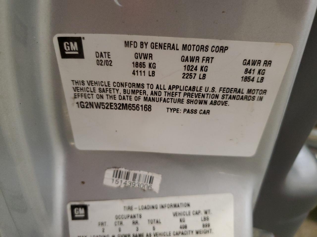 2002 Pontiac Grand Am Gt VIN: 1G2NW52E32M656168 Lot: 71008015