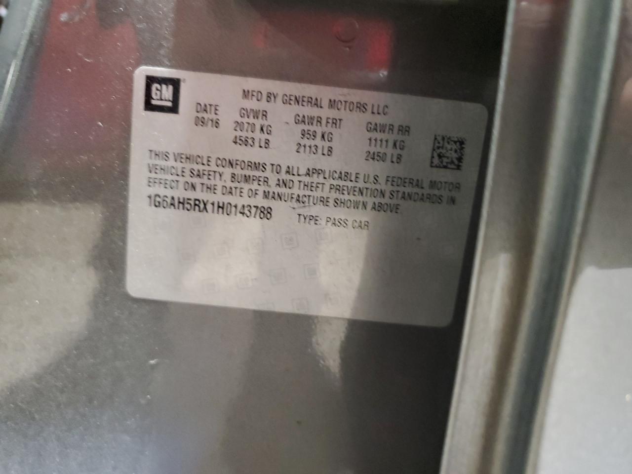 2017 Cadillac Ats Luxury VIN: 1G6AH5RX1H0143788 Lot: 80377275