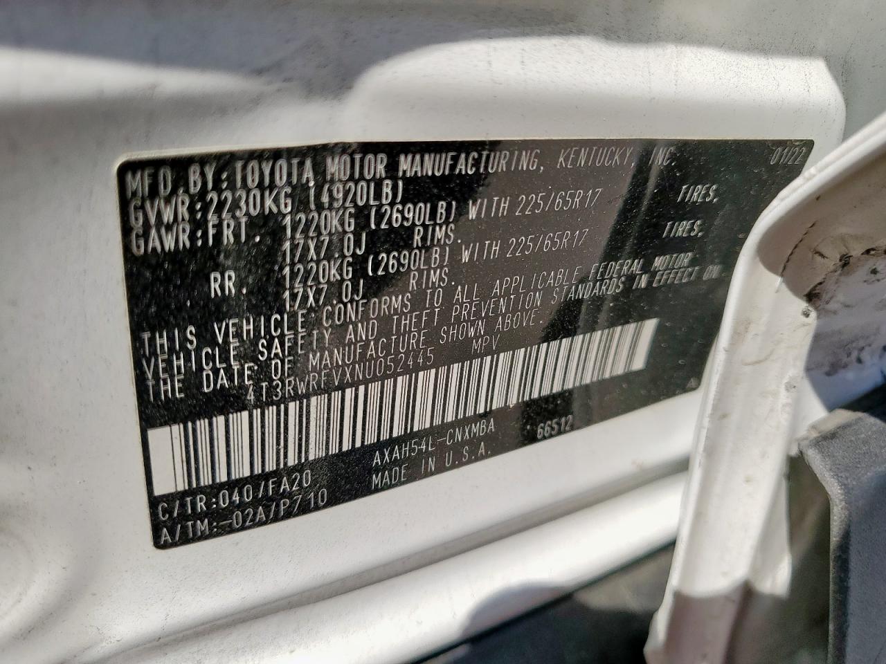 2022 Toyota Rav4 Xle VIN: 4T3RWRFVXNU052445 Lot: 81193685