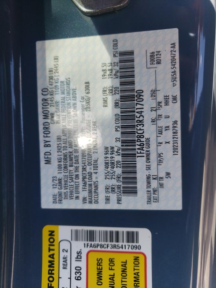 2024 Ford Mustang Gt VIN: 1FA6P8CF3R5417090 Lot: 71391655