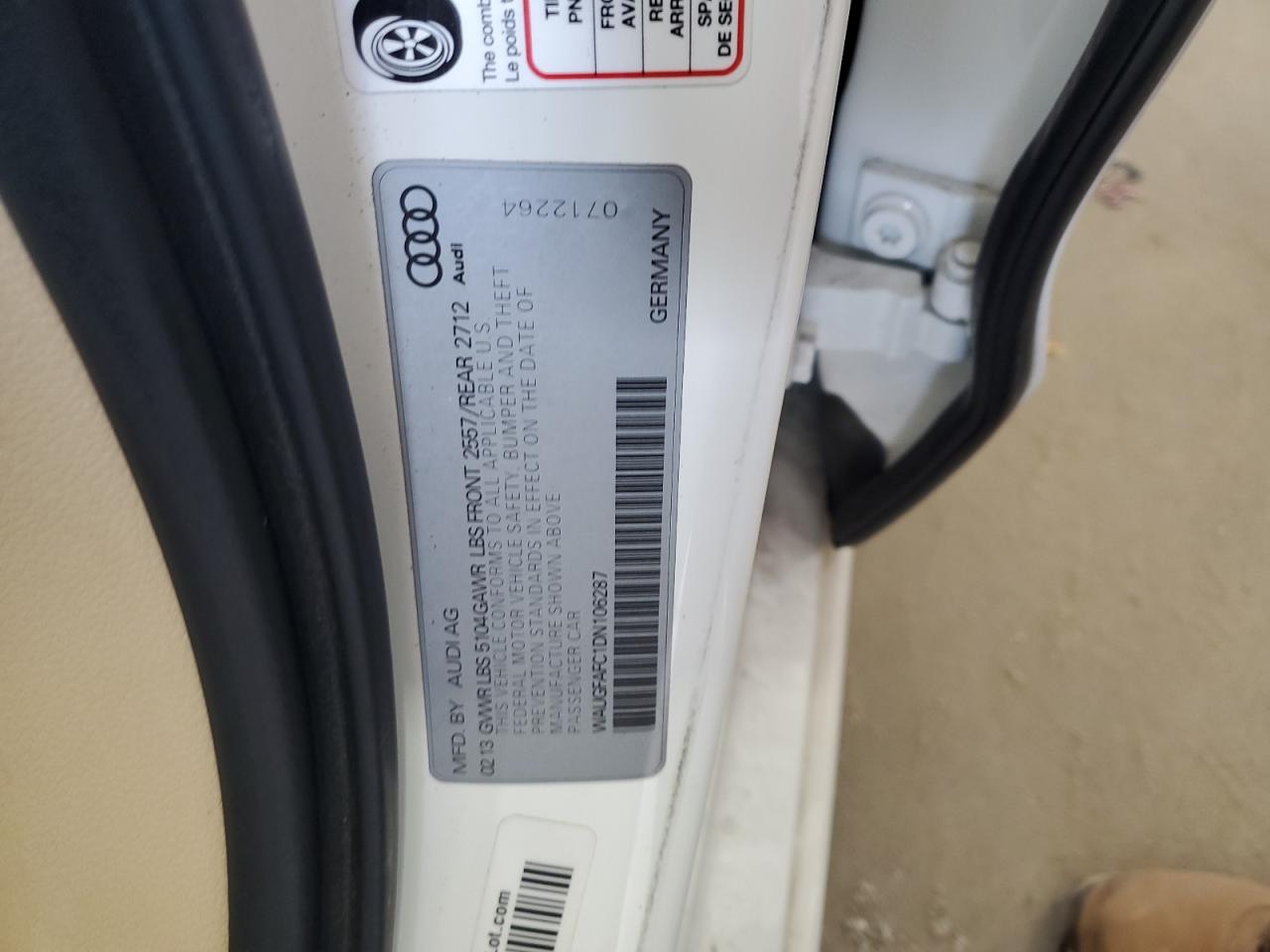 2013 Audi A6 Premium Plus VIN: WAUGFAFC1DN106287 Lot: 70551165