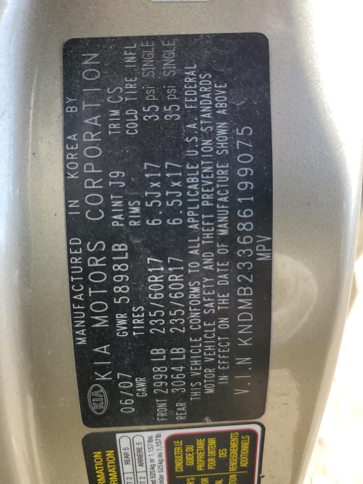 2008 Kia Sedona Ex VIN: KNDMB233686199075 Lot: 81818595