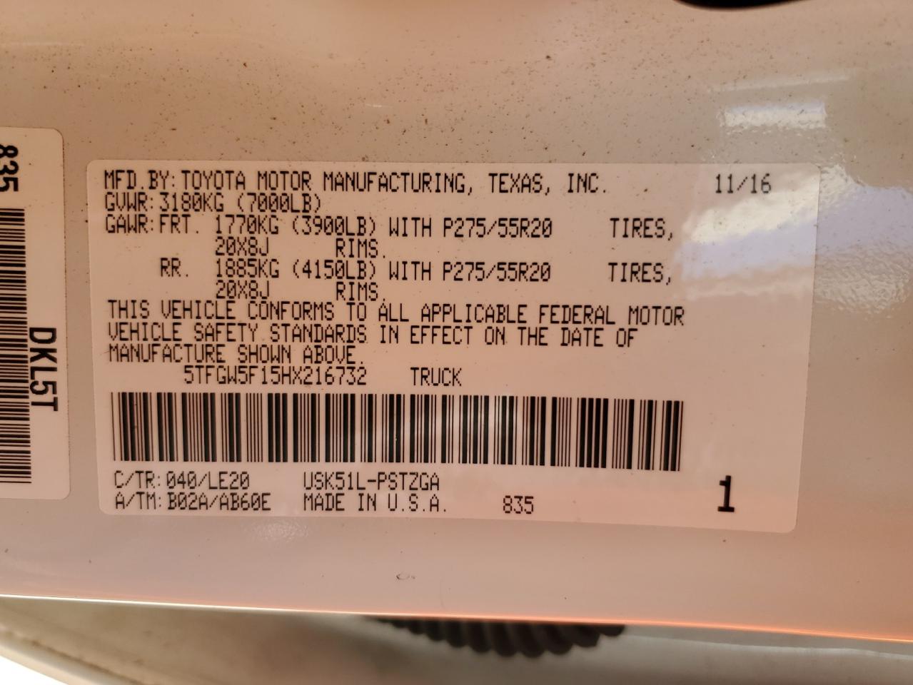 2017 Toyota Tundra Crewmax 1794 VIN: 5TFGW5F15HX216732 Lot: 82123955