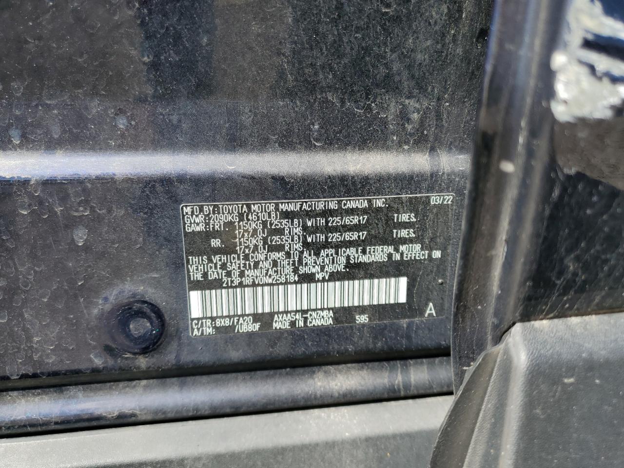 2022 Toyota Rav4 Xle VIN: 2T3P1RFV0NW258184 Lot: 71096435