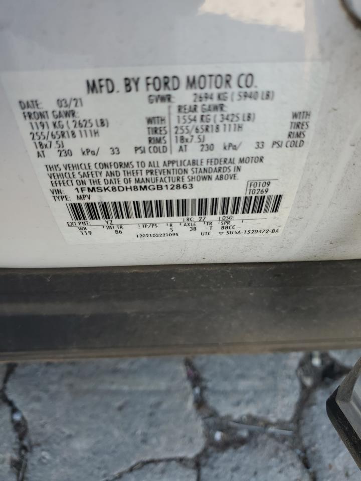 2021 Ford Explorer Xlt VIN: 1FMSK8DH8MGB12863 Lot: 84448175