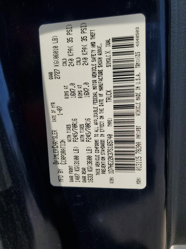 2007 Dodge Dakota St VIN: 1D7HE22K37S165740 Lot: 80688865
