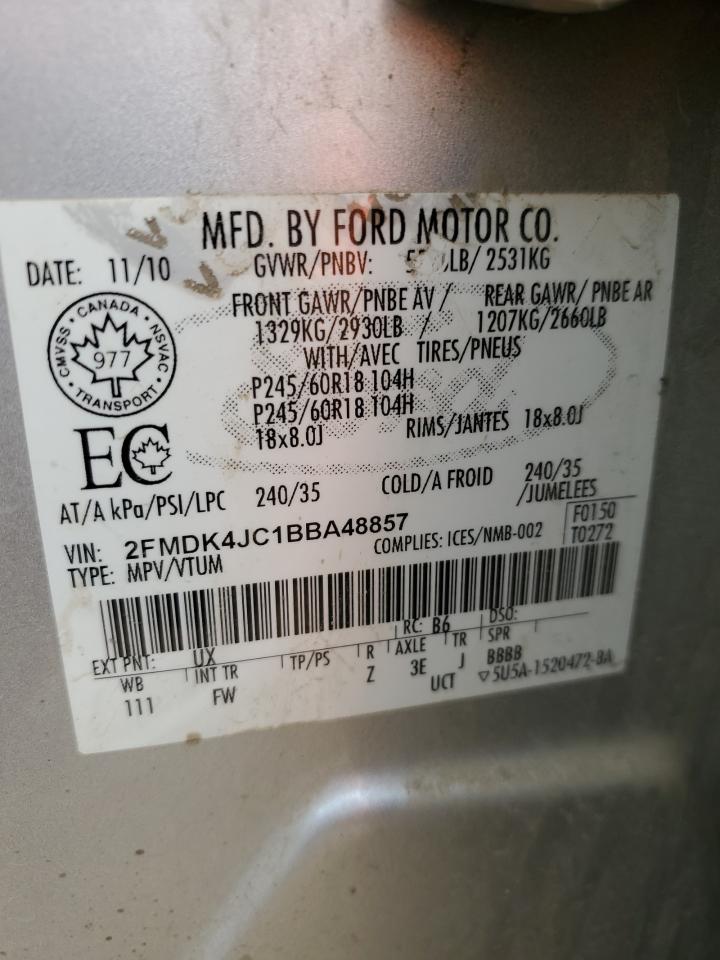 2011 Ford Edge Sel VIN: 2FMDK4JC1BBA48857 Lot: 81889065