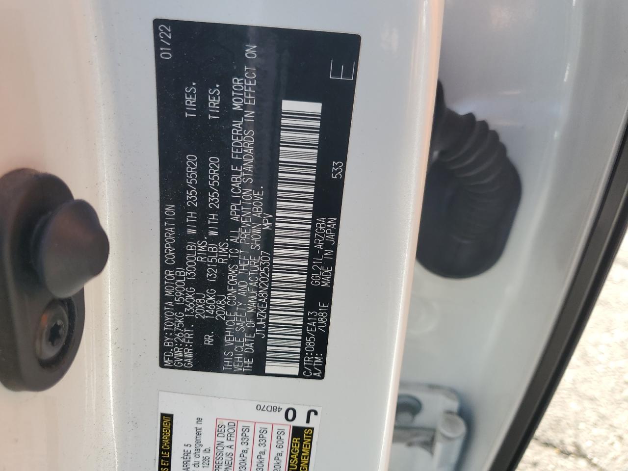 2022 Lexus Rx 350 L VIN: JTJHZKEA8N2025307 Lot: 71646565