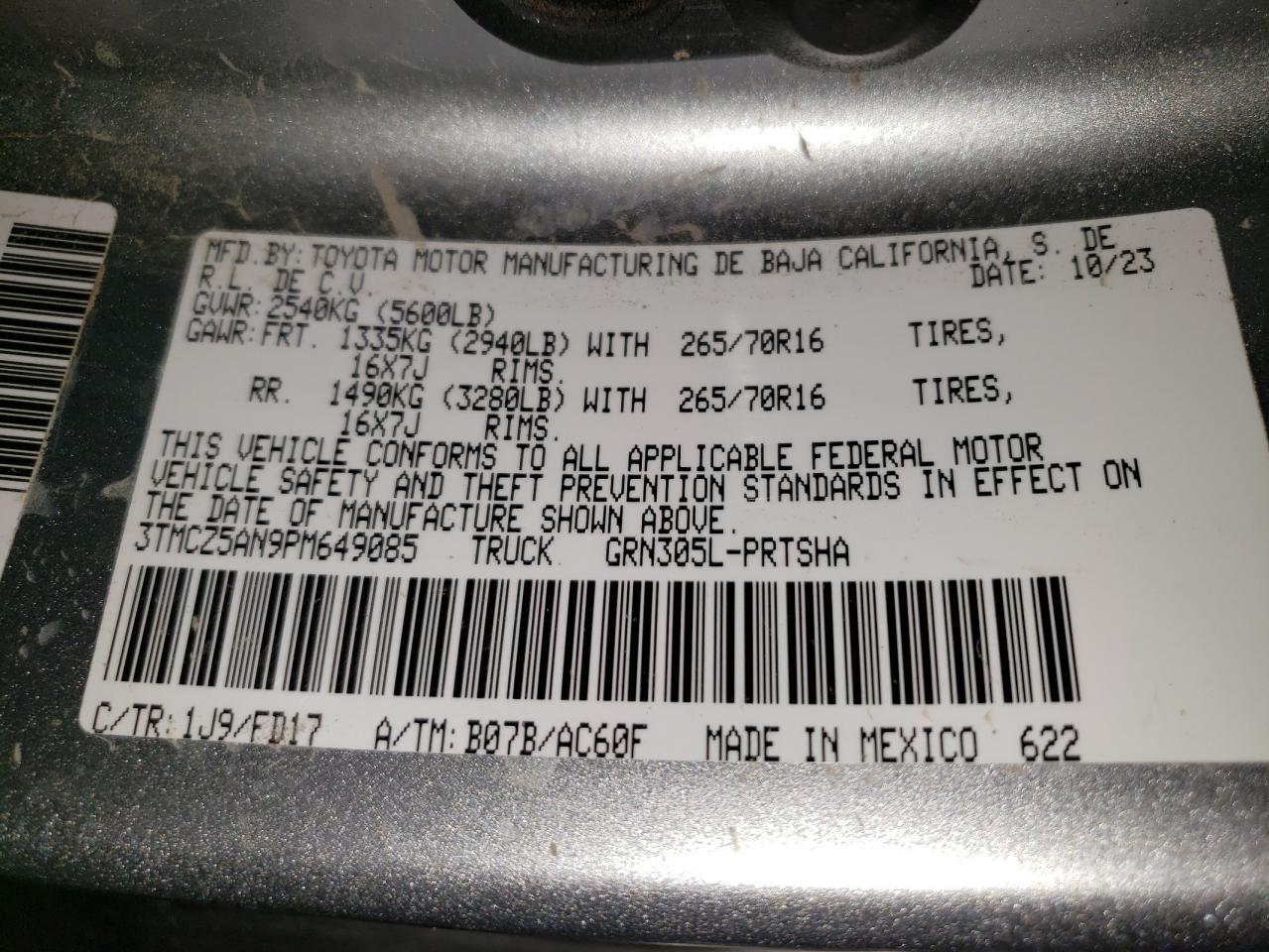 2023 Toyota Tacoma Double Cab VIN: 3TMCZ5AN9PM649085 Lot: 72104465