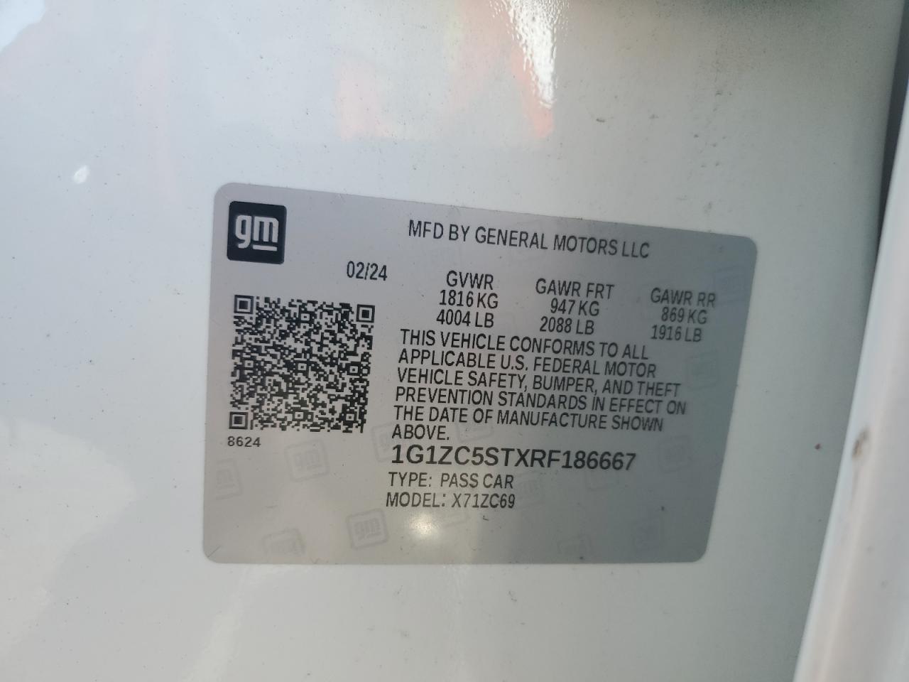 2024 Chevrolet Malibu Ls VIN: 1G1ZC5STXRF186667 Lot: 71027645