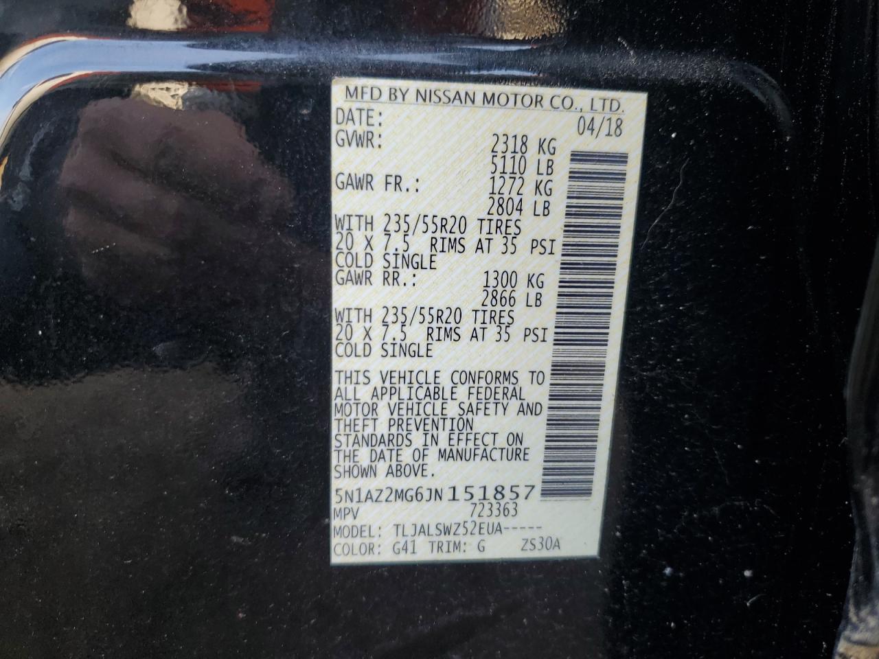 2018 Nissan Murano S VIN: 5N1AZ2MG6JN151857 Lot: 81412865