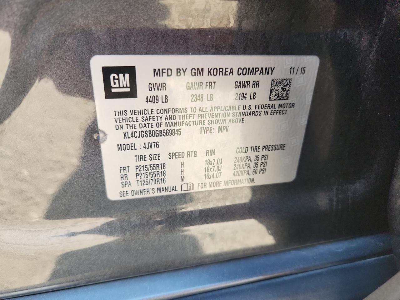 2016 Buick Encore VIN: KL4CJGSB0GB569845 Lot: 81373585