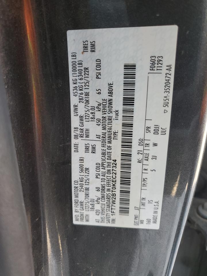 2019 Ford F250 Super Duty VIN: 1FT7W2BT0KEC27324 Lot: 71847015