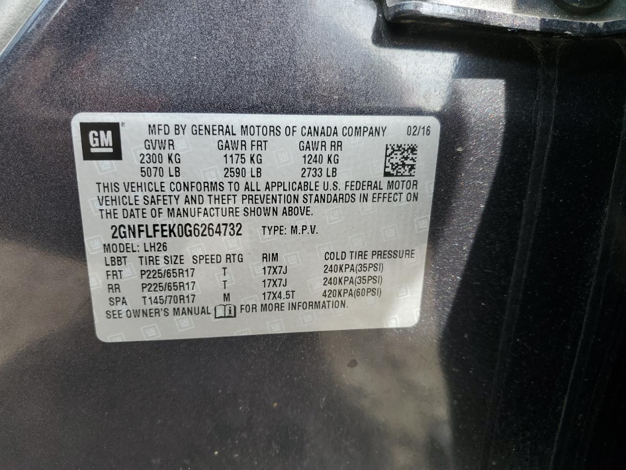 2016 Chevrolet Equinox Lt VIN: 2GNFLFEK0G6264732 Lot: 84409975