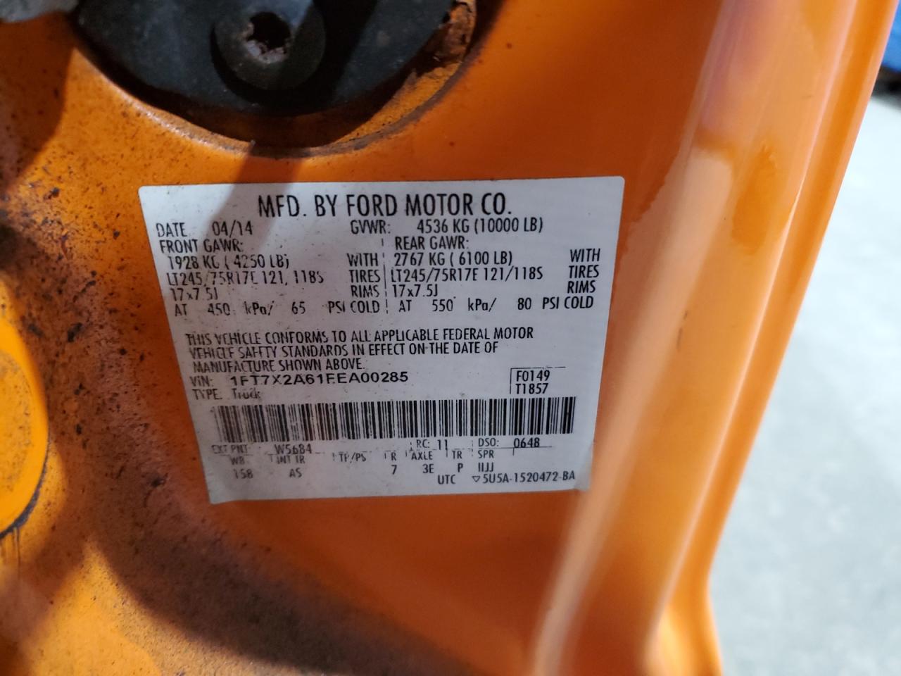 2015 Ford F250 Super Duty VIN: 1FT7X2A61FEA00285 Lot: 81600595