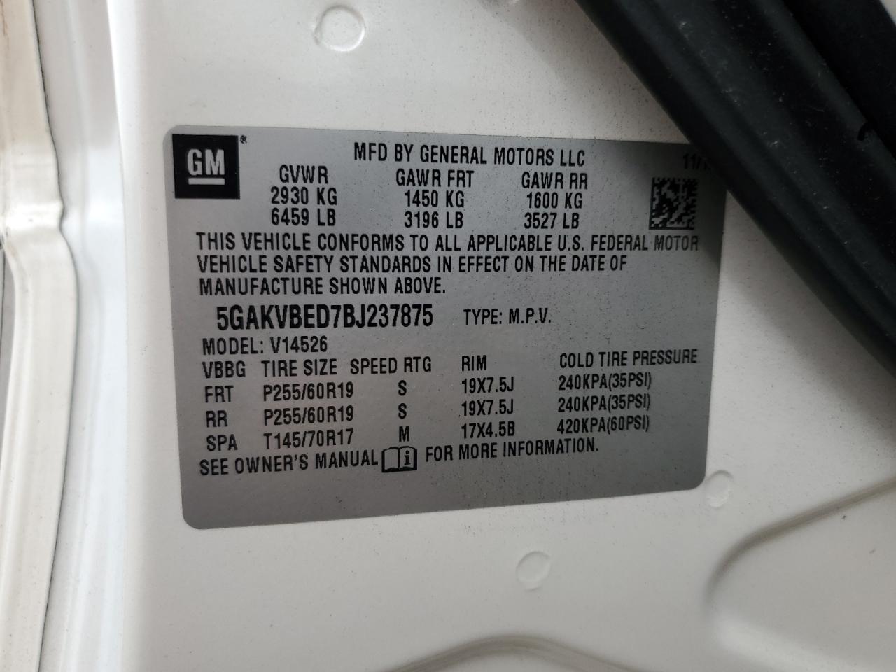 2011 Buick Enclave Cxl VIN: 5GAKVBED7BJ237875 Lot: 83992435