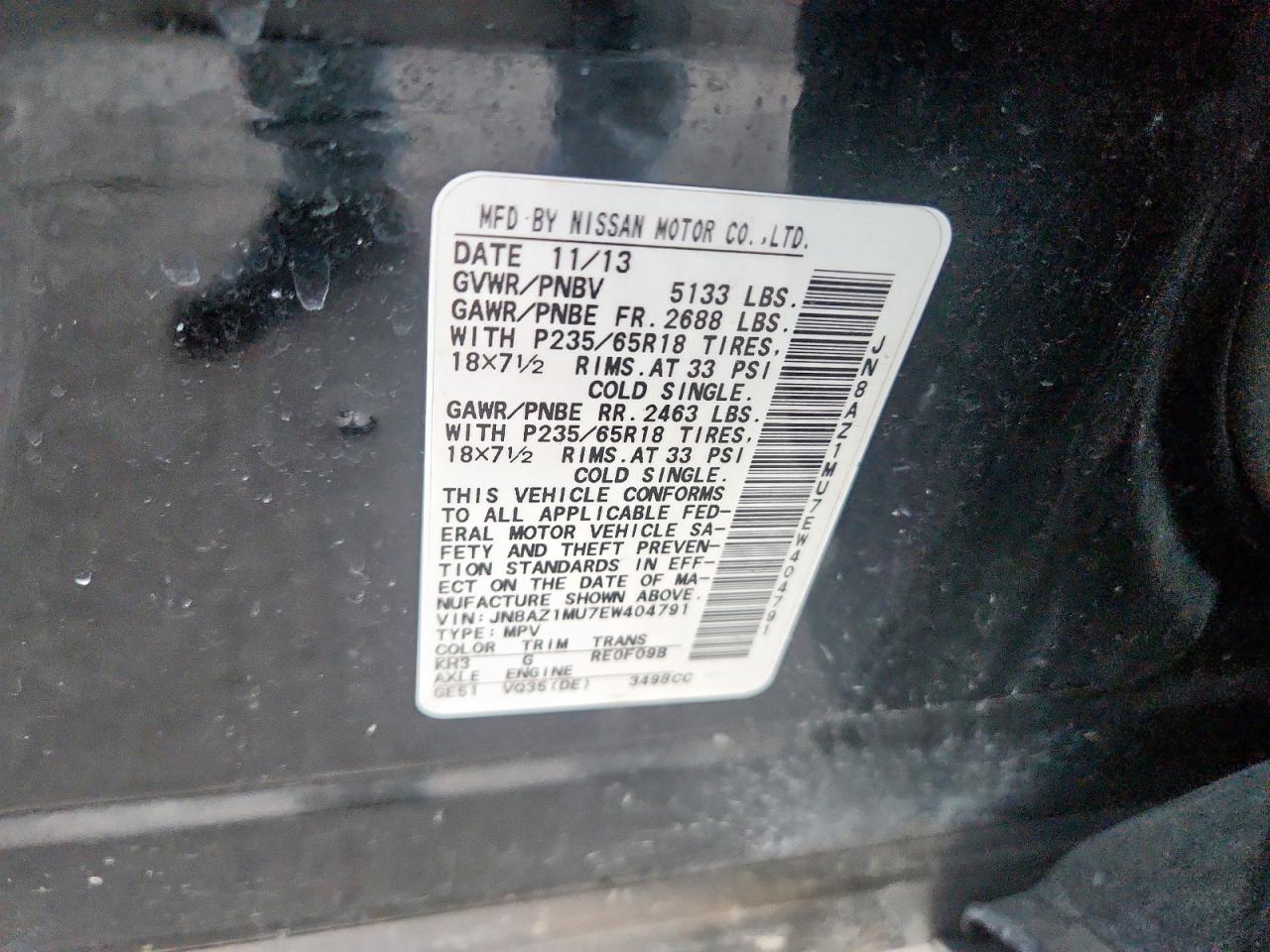 2014 Nissan Murano S VIN: JN8AZ1MU7EW404791 Lot: 81815275