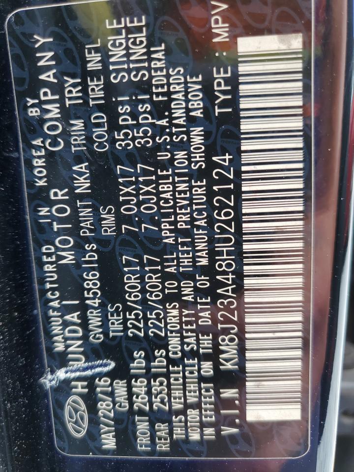 2017 Hyundai Tucson Se VIN: KM8J23A48HU262124 Lot: 80371885