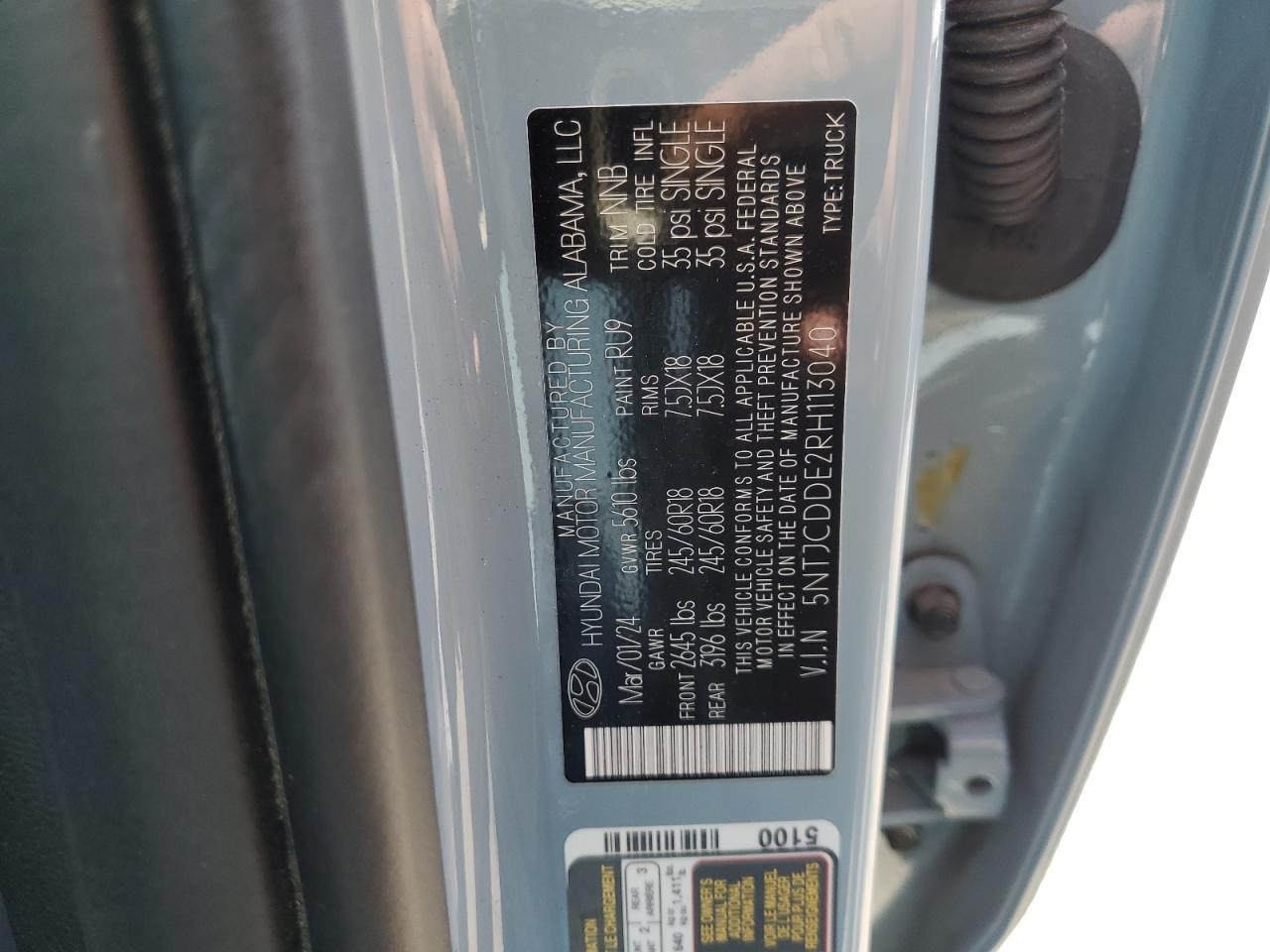 2024 Hyundai Santa Cruz Sel VIN: 5NTJCDDE2RH113040 Lot: 70853775